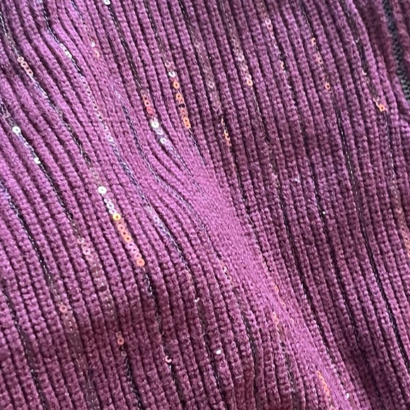 Nine West Quarter Zip Sequin Front Stripe Wine Pullover Size Large - Picture 4 of 6